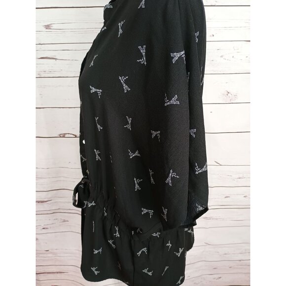 Sweet Rain Womens Black Eiffel Tower Paris Print Peplum Tie Front 3X - Picture 4 of 7